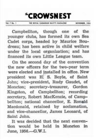 Article about Campbellton's Sea Cadets corps and KingstonThe Crowsnest, Nov. 1954