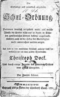 Schul Ordnung, Christoph Docs; Published by Christopher Sower, 1770.
